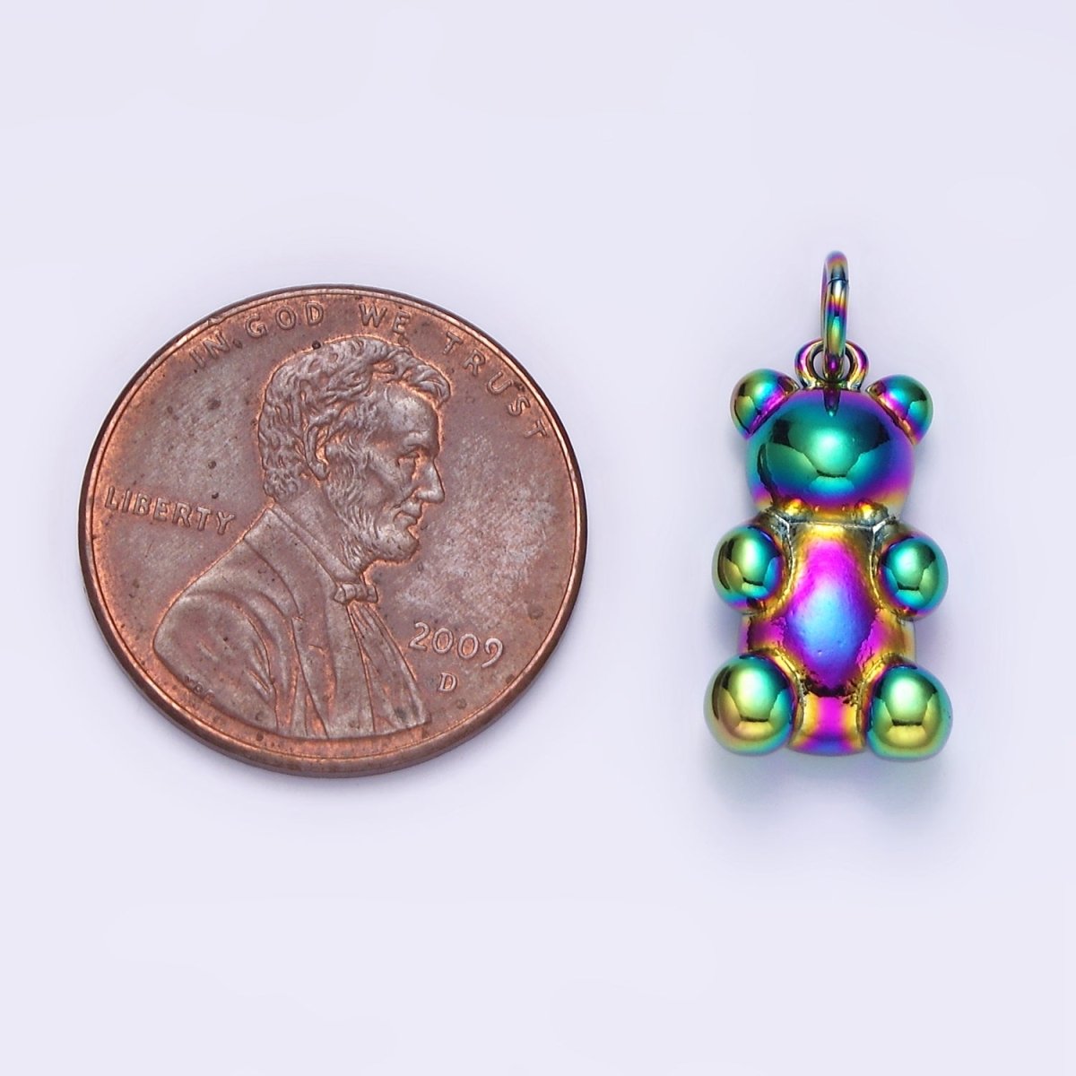 Stainless Steel 30mm, 20mm Iridescent Rainbow Gummy Teddy Bear Animal Charm | P-660 P-661 - DLUXCA