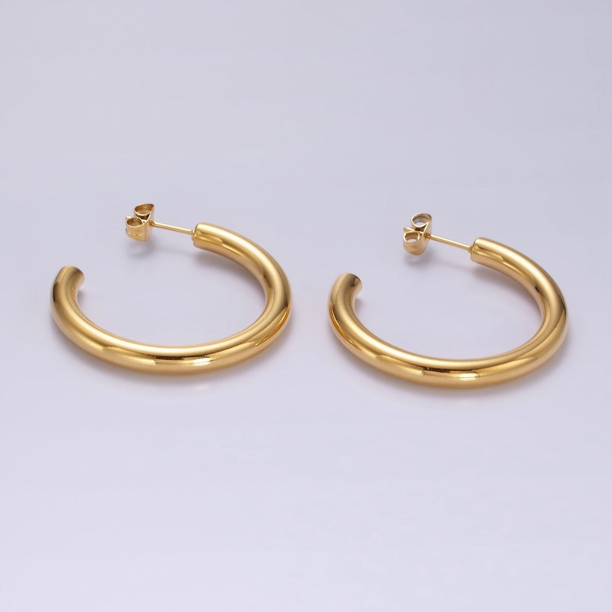 Stainless Steel 30mm, 35mm, 40mm Minimalist C-Shaped Hoop Earrings in Gold & Silver | AE223 - AE228 - DLUXCA