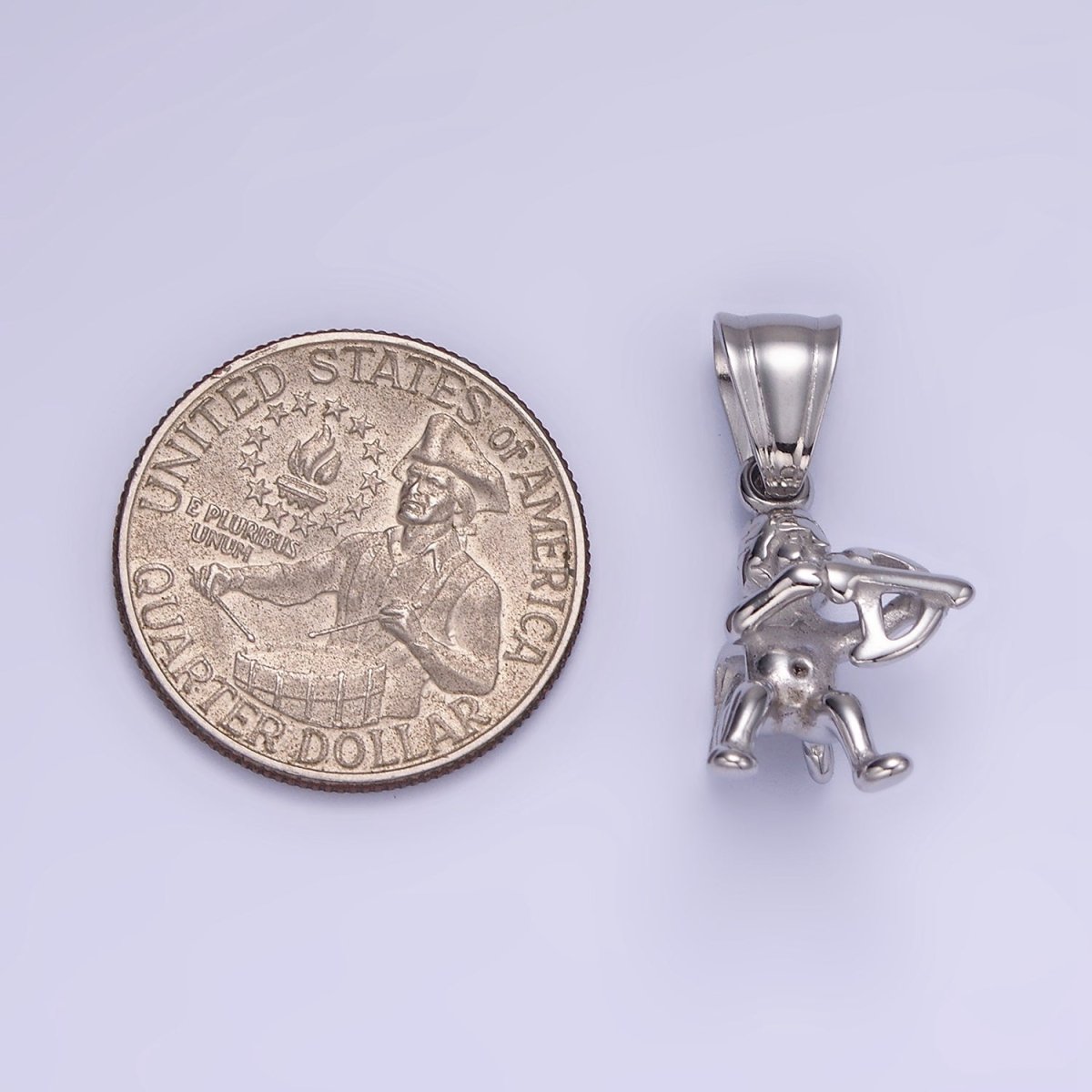 Stainless Steel 30mm Baby Boy Cherub Cupid Arrow Minimalist Pendant | P1414 - DLUXCA