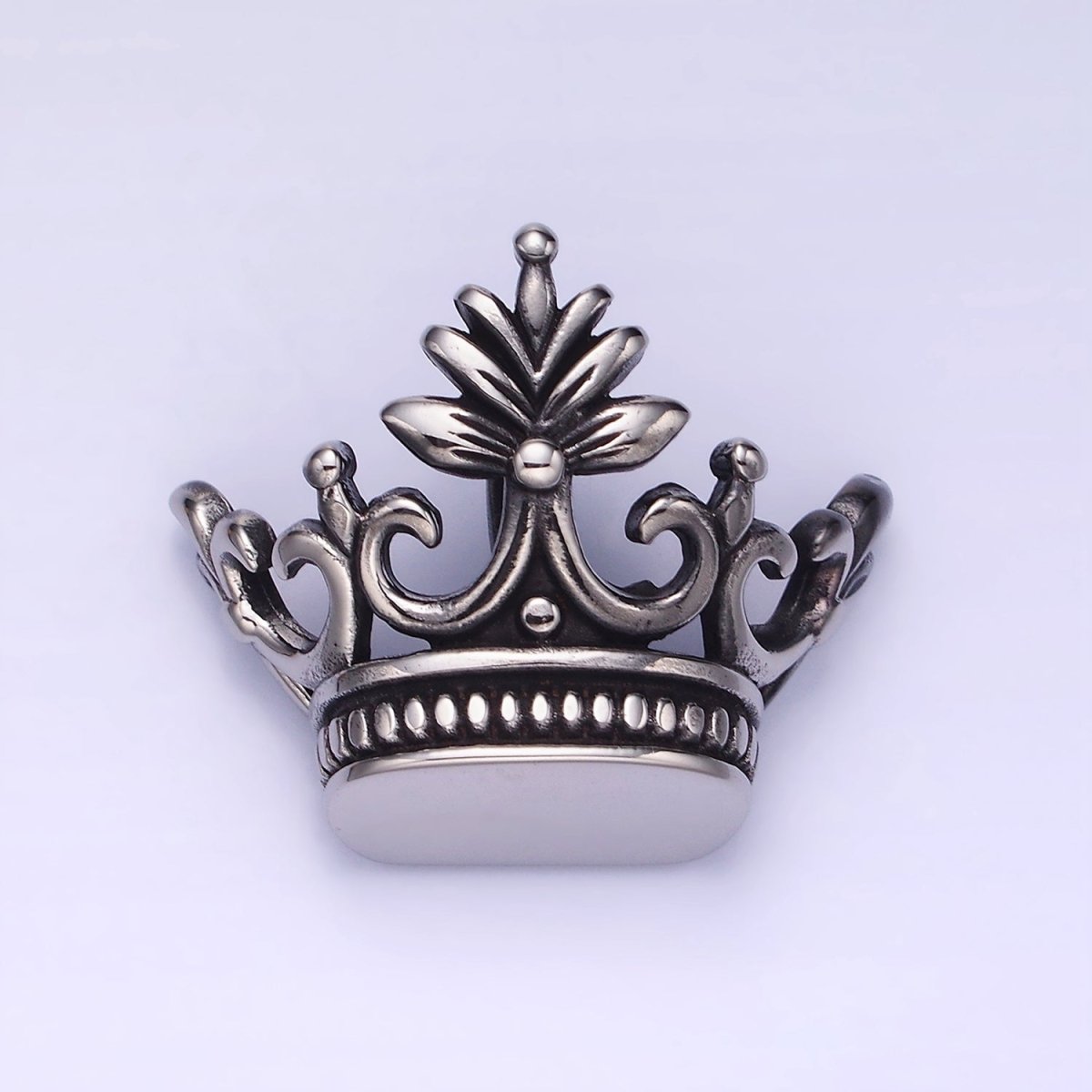 Stainless Steel 30mm Leaf Royal Crown Back Loop Pendant in Gold & Silver | P1386 P1387 - DLUXCA