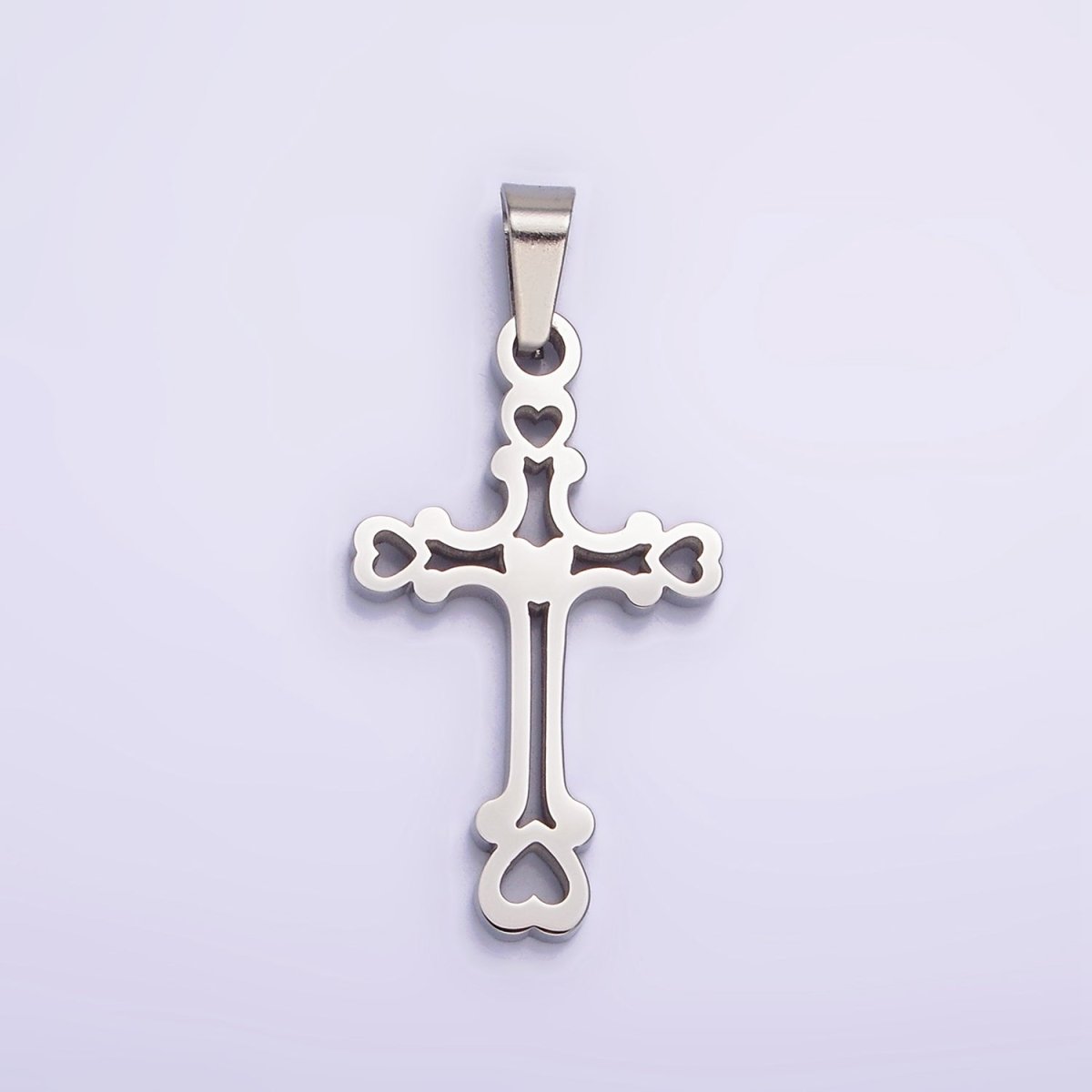 Stainless Steel 30mm Open Heart Passion Cross Pendant in Gold & Silver | P-753 P-754 - DLUXCA