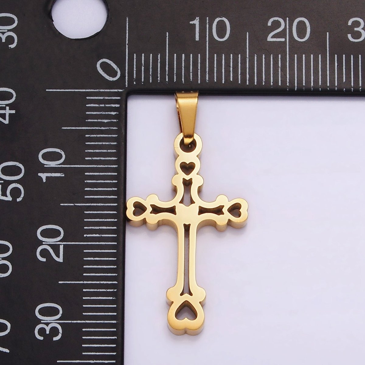 Stainless Steel 30mm Open Heart Passion Cross Pendant in Gold & Silver | P-753 P-754 - DLUXCA