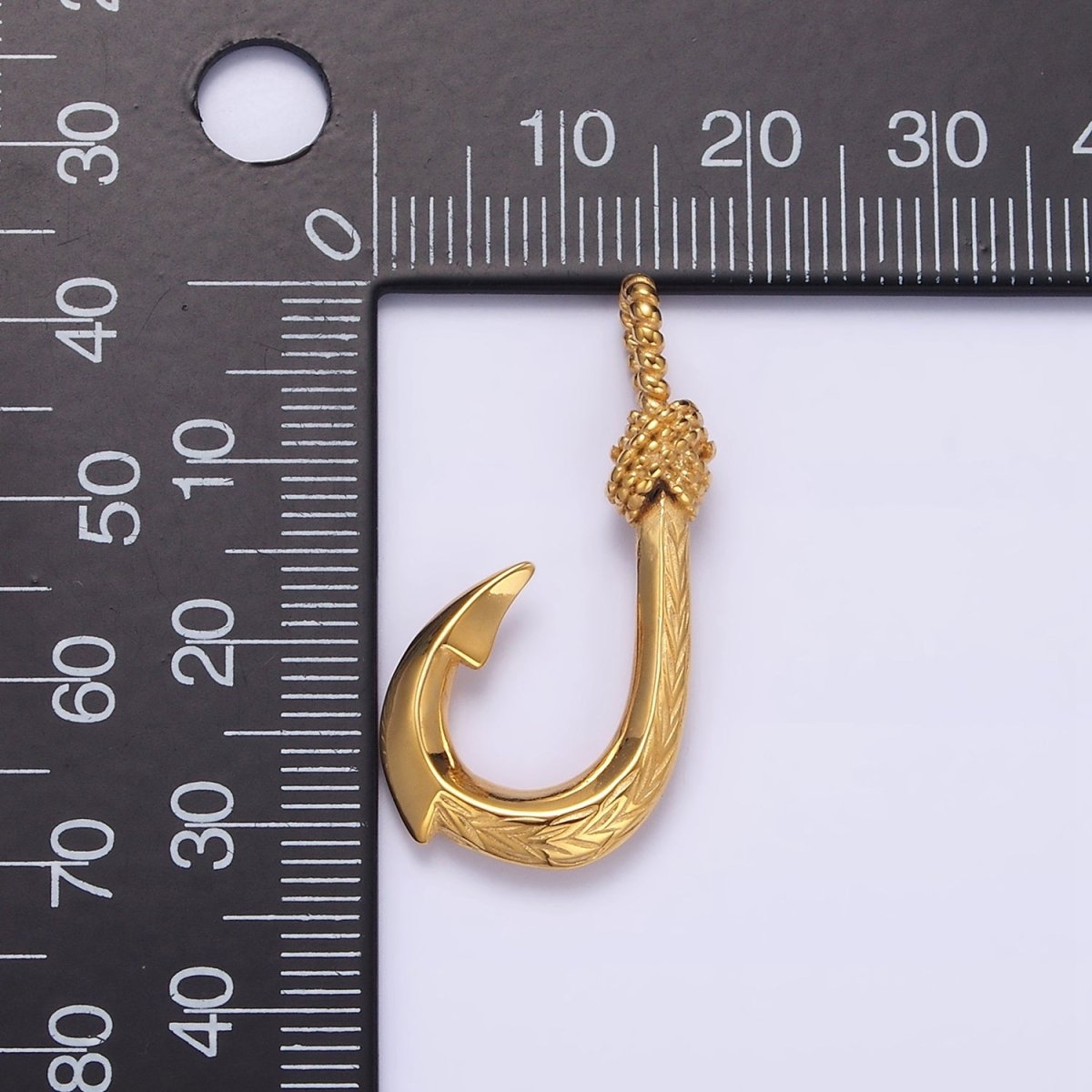 Stainless Steel 30mm Rope-Tied Double Sided Engraved Nautical Hook Pendant in Gold & Silver | P-788 P-789 - DLUXCA