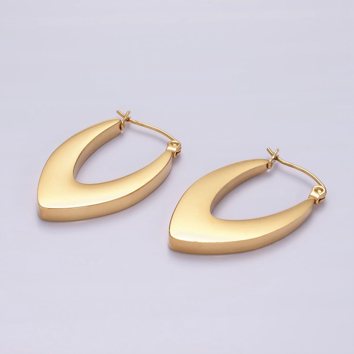 Stainless Steel 30mm U-Shaped Sphere Minimalist Latch Hoop Earrings in Silver & Gold | AE202 AE203 - DLUXCA