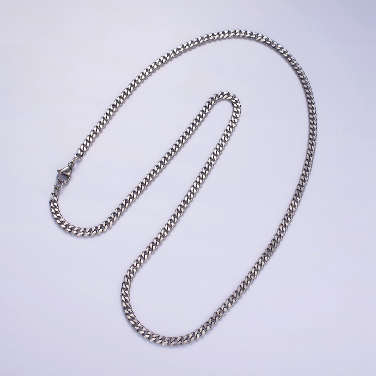 Stainless Steel 3.4 mm Curb Chain | Silver Curb Necklace | Steel Curb Chain | Men's Necklace | Men's Stainless Steel Chain | Tarnish Resistant | WA-2147 to WA-2150 Clearance Pricing - DLUXCA