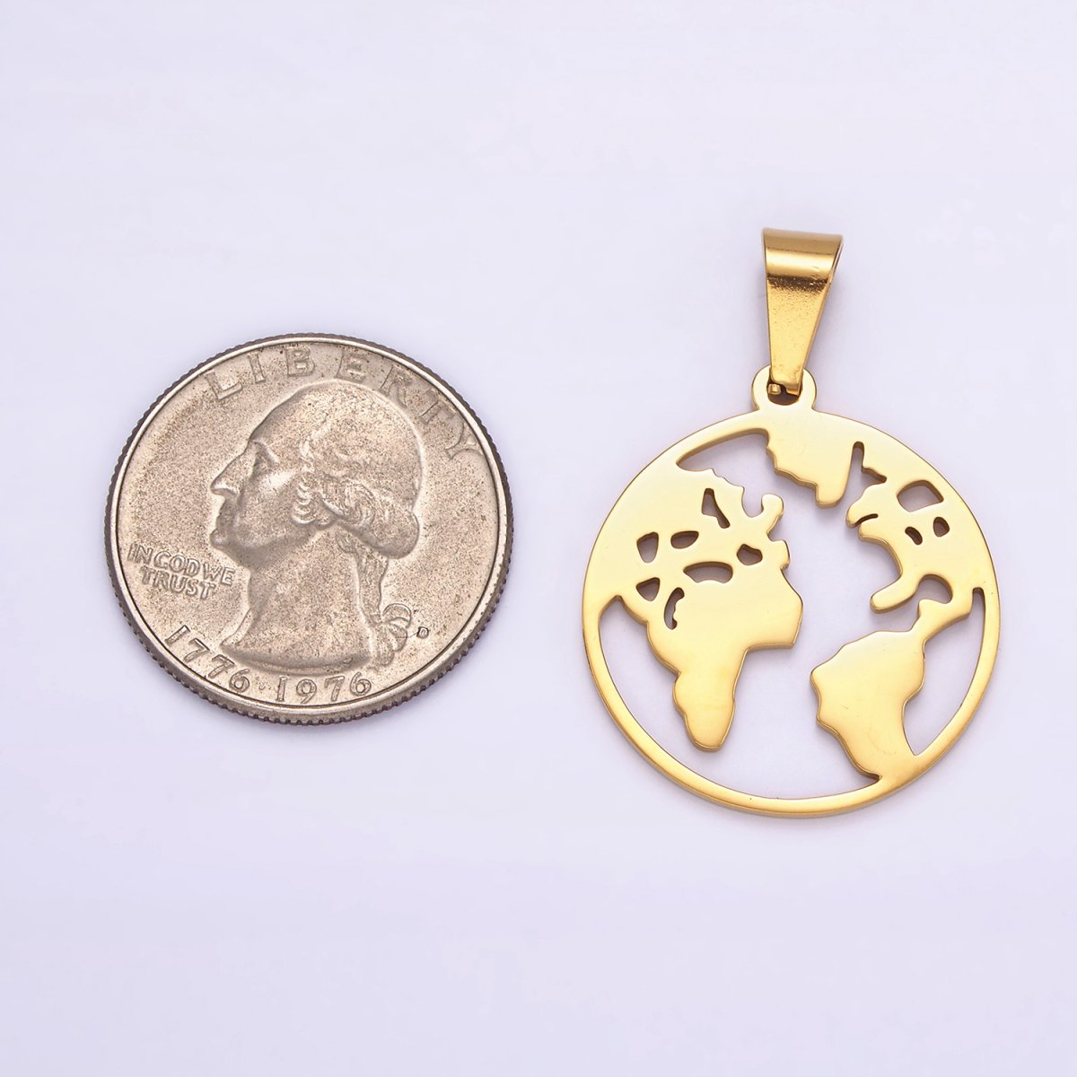 Stainless Steel 35.5mm Open Globe World Map Pendant in Silver & Gold | P-819 P-820 - DLUXCA