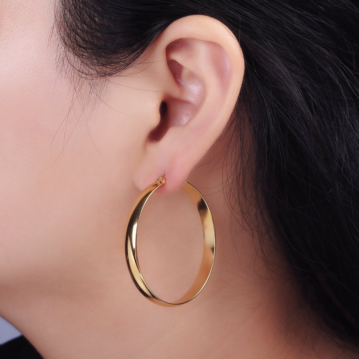 Stainless Steel 35mm, 45mm, 55mm Minimalist Thin Wide Latch Hoop Earrings | AE229 - AE234 - DLUXCA