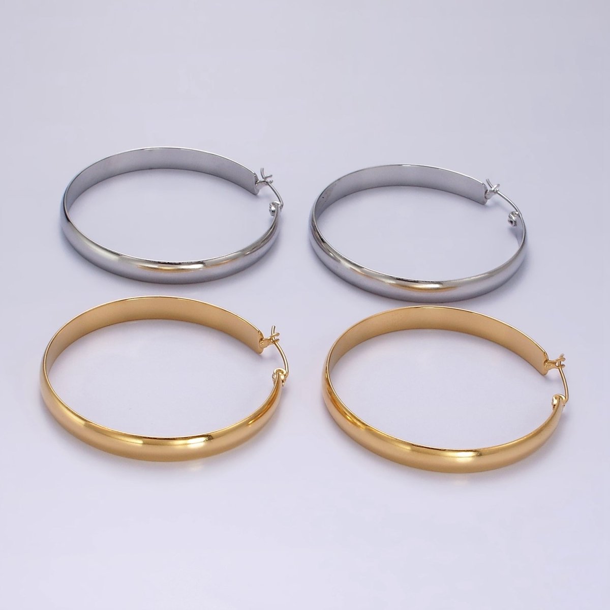 Stainless Steel 35mm, 45mm, 55mm Minimalist Thin Wide Latch Hoop Earrings | AE229 - AE234 - DLUXCA