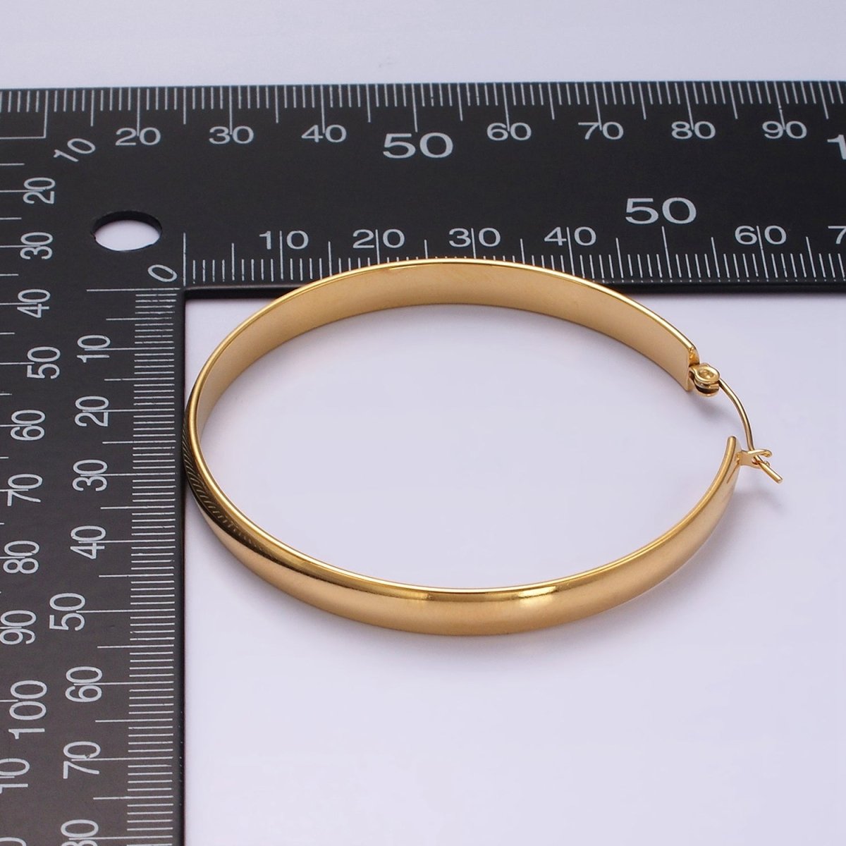 Stainless Steel 35mm, 45mm, 55mm Minimalist Thin Wide Latch Hoop Earrings | AE229 - AE234 - DLUXCA