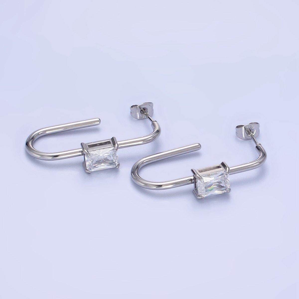 Stainless Steel 35mm Baguette J-Shaped Earrings in Gold & Silver | AB1382 AB1383 - DLUXCA