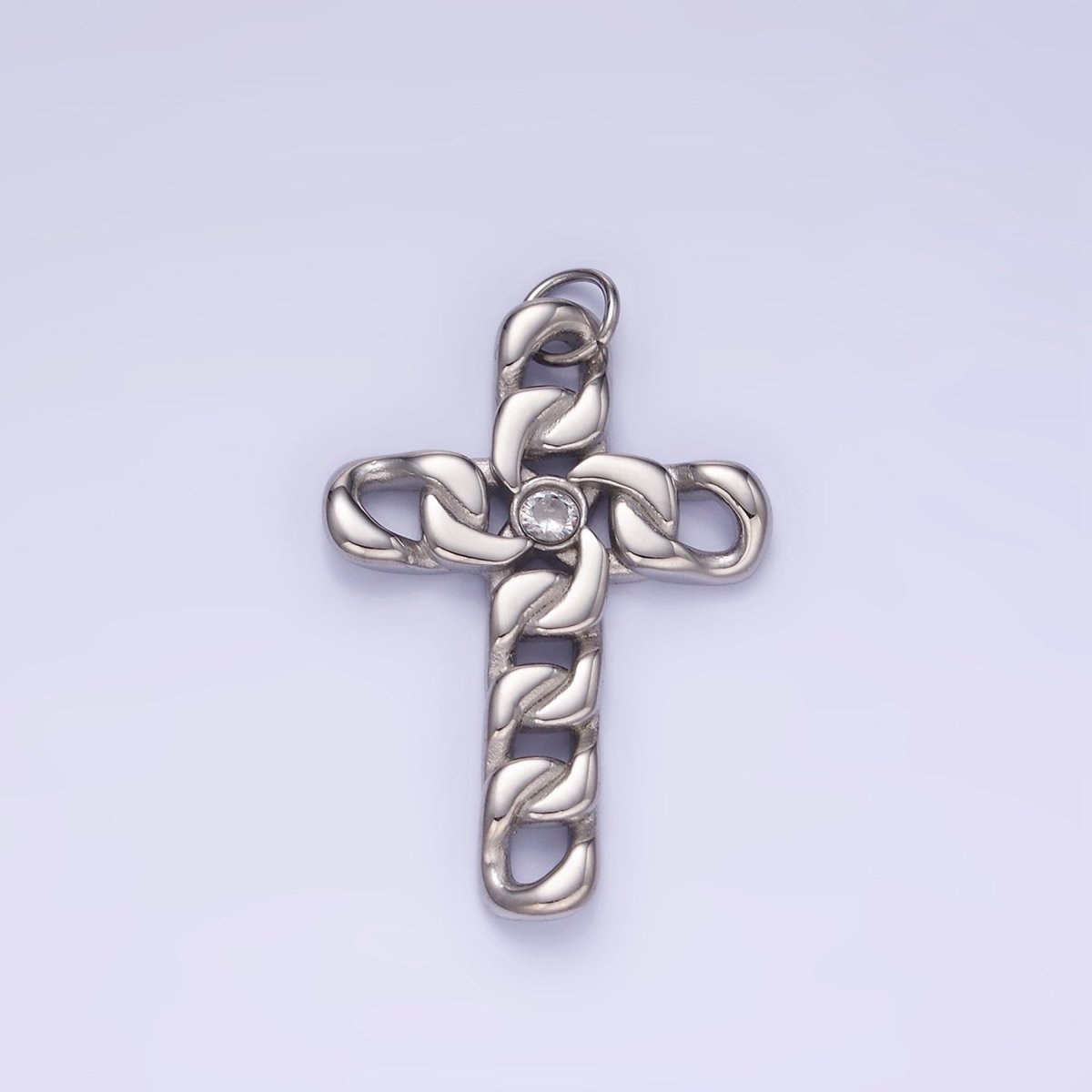 Stainless Steel 35mm CZ Curb Chain Religious Cross Charm in Gold & Silver | P965 - DLUXCA