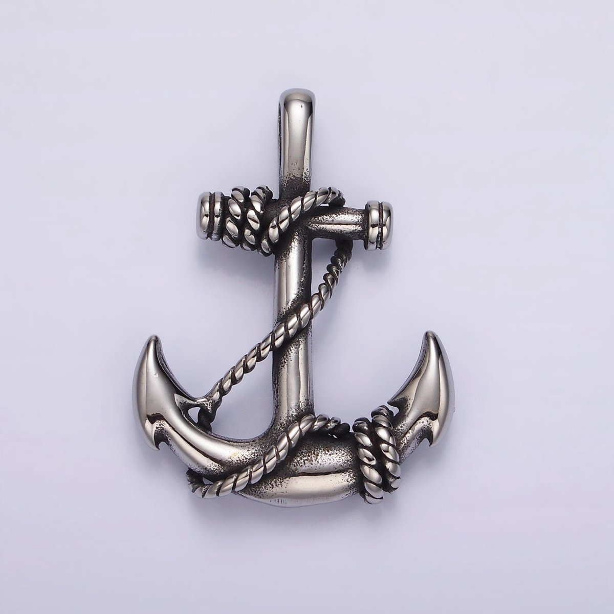 Stainless Steel 35mm Rope Tied Anchor Nautical Oxidized Pendant | P1186 - DLUXCA