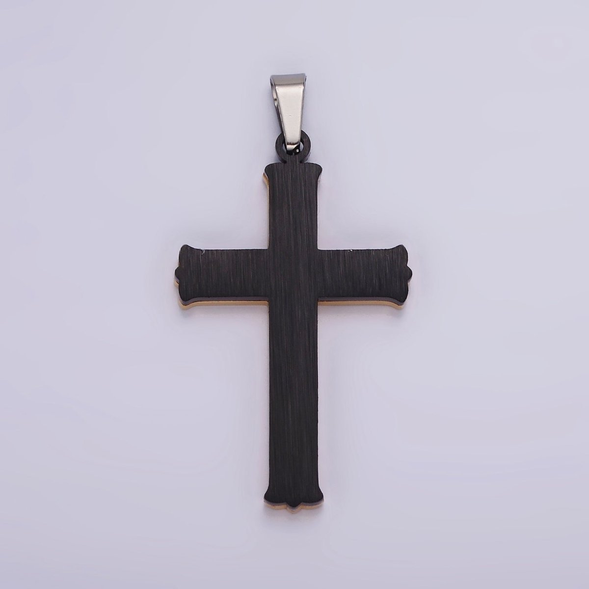 Stainless Steel 37.5mm Celtic Black Back Accented Artisan Bar Religious Cross in Gold & Silver | P-757 P-758 - DLUXCA