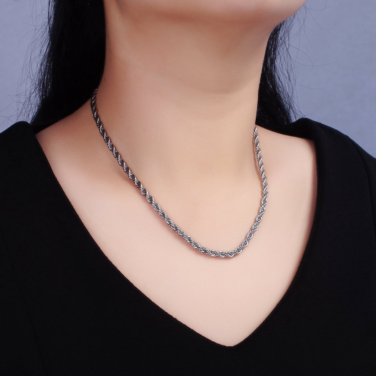 Stainless Steel 3.7mm Rope 18 Inches Necklace in Gold & Silver | WA-2332 WA-2333 Clearance Pricing - DLUXCA