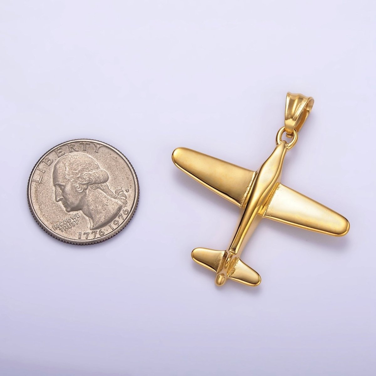 Stainless Steel 38.5mm Airplane Flying Aircraft Statement Pendant in Gold & Silver | P-781 P-782 - DLUXCA