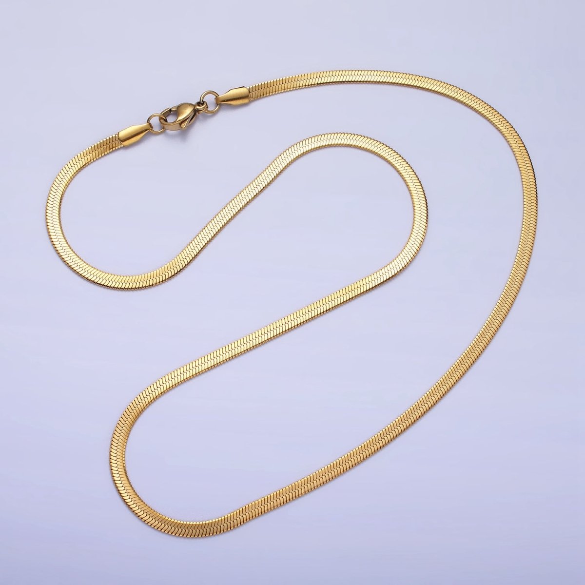Stainless Steel 3mm Snake Herringbone 19.5 Inch, 17.7 Inch Chain Necklace with Lobster Clasps in Gold & Silver | WA-1617 - WA-1621 Clearance Pricing - DLUXCA