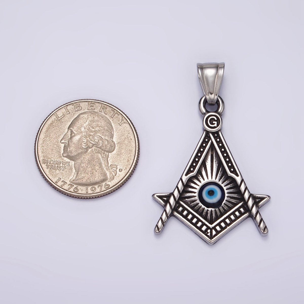 Stainless Steel 40mm Evil Eye Artisan Lined Point Arrow Pendant | P1059 - DLUXCA