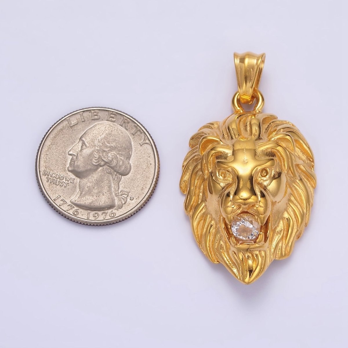 Stainless Steel 40mm Roaring Lion Animal Statement Pendant in Gold & Silver | P-783 P-784 - DLUXCA