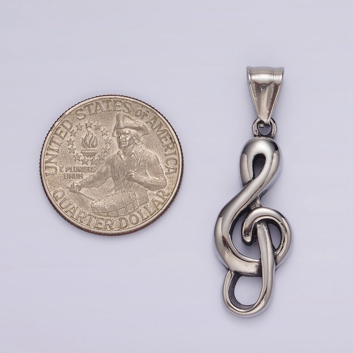 Stainless Steel 40mm Treble Clef Music Note Minimalist Pendant | P1190 - DLUXCA