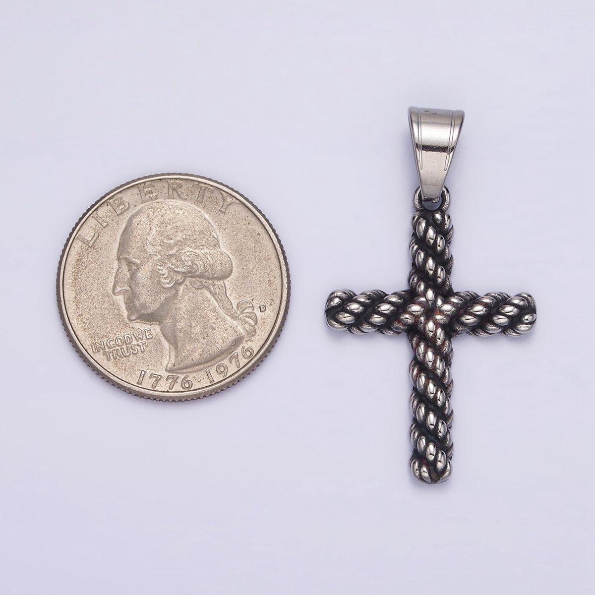 Stainless Steel 40mm Twisted Rope Latin Cross Religious Pendant | P-775 - DLUXCA