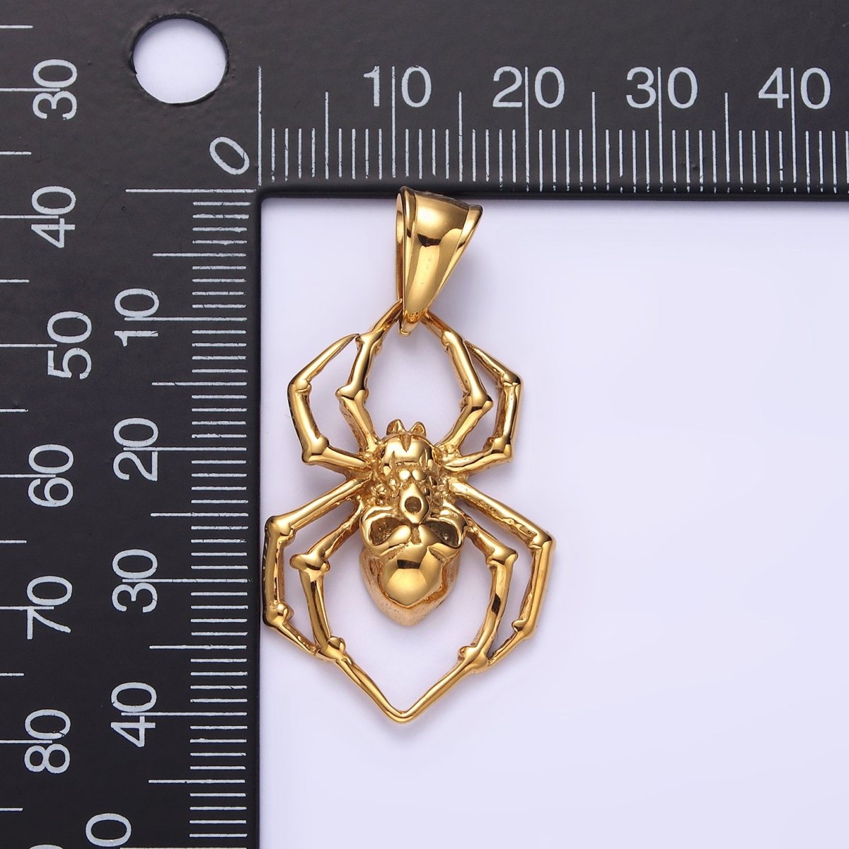 Stainless Steel 41mm Skull Skeleton Spider Insect Pendant in Gold & Silver | P-739 P-740 - DLUXCA