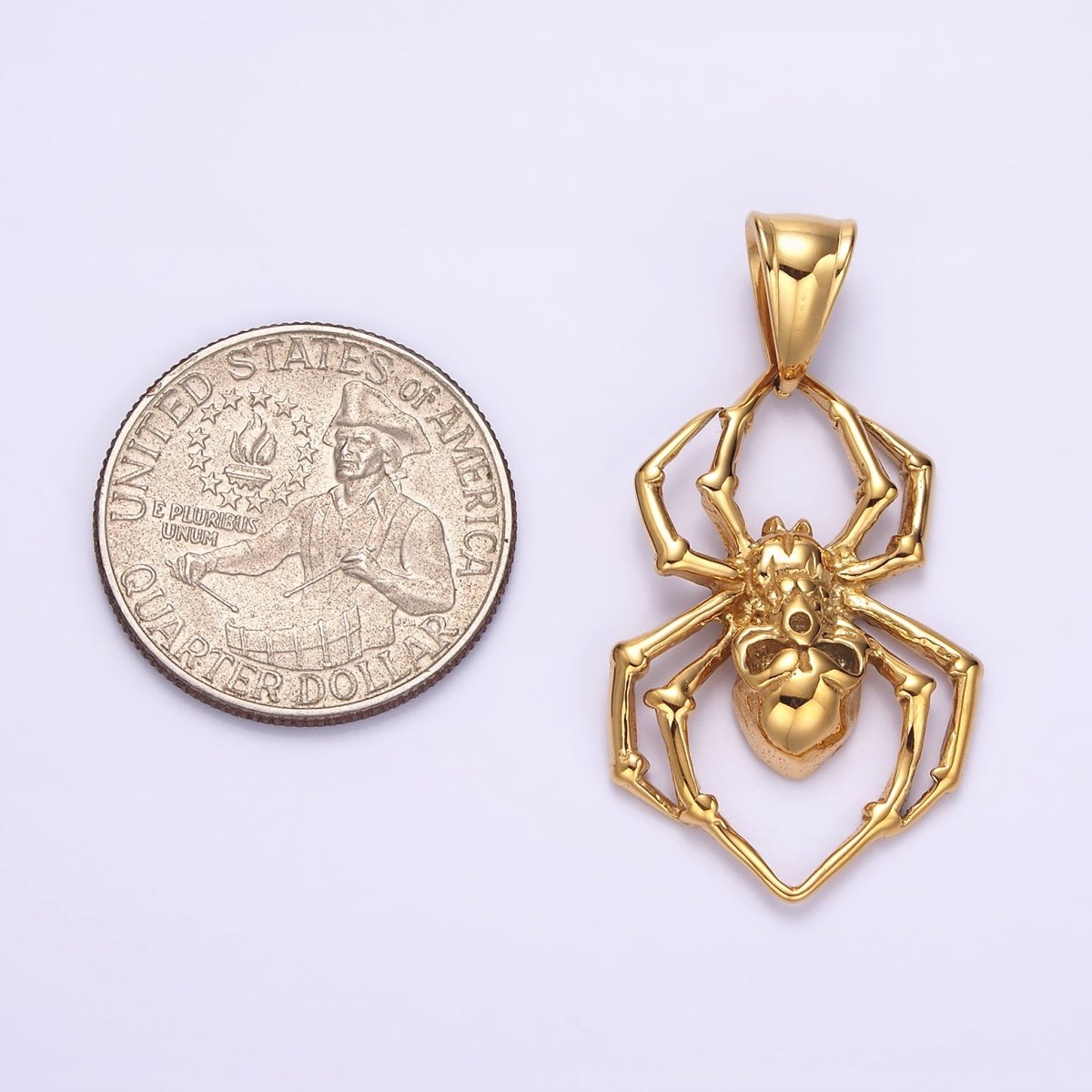 Stainless Steel 41mm Skull Skeleton Spider Insect Pendant in Gold & Silver | P-739 P-740 - DLUXCA