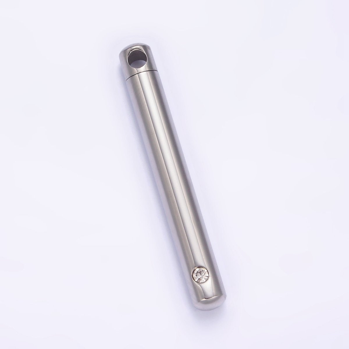 Stainless Steel 43.5mm Clear CZ Cylinder Tube Container Pendant in Silver, Gold, Black | P-720 ~ P-722 - DLUXCA