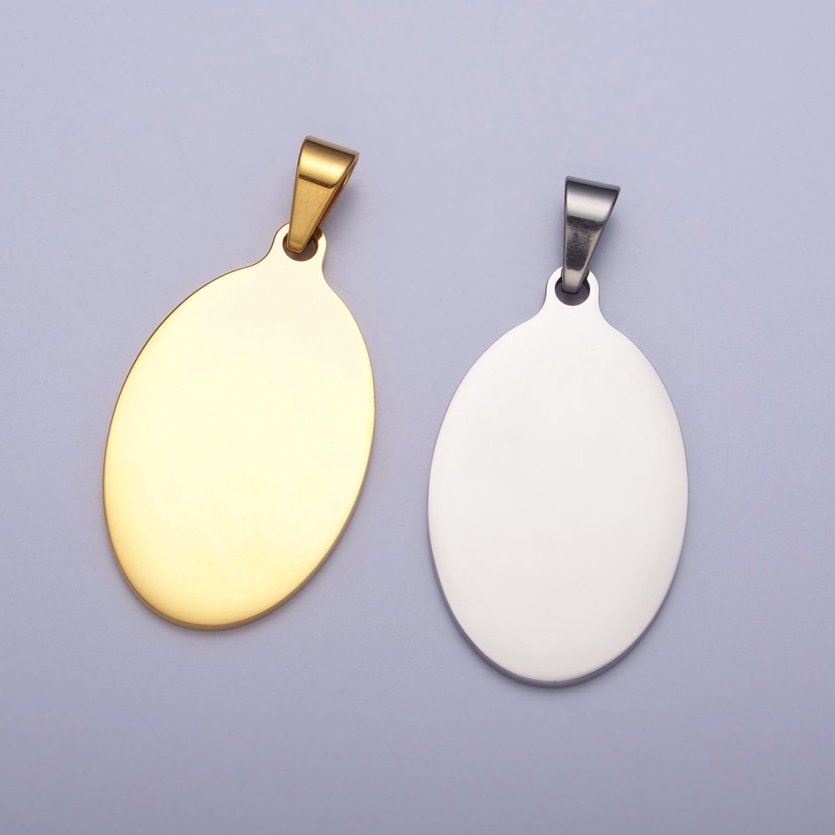 Stainless Steel 46.5mm Oval Personalized Pendant in Gold & Silver J-563 J-566 - DLUXCA