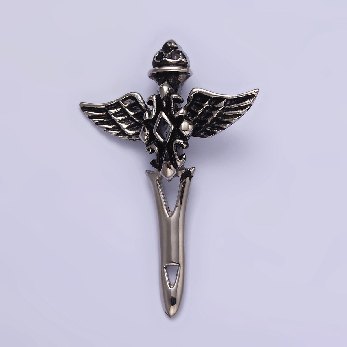 Stainless Steel 47mm Artisan Sword Knife Wings Open Pendant | P-814 - DLUXCA