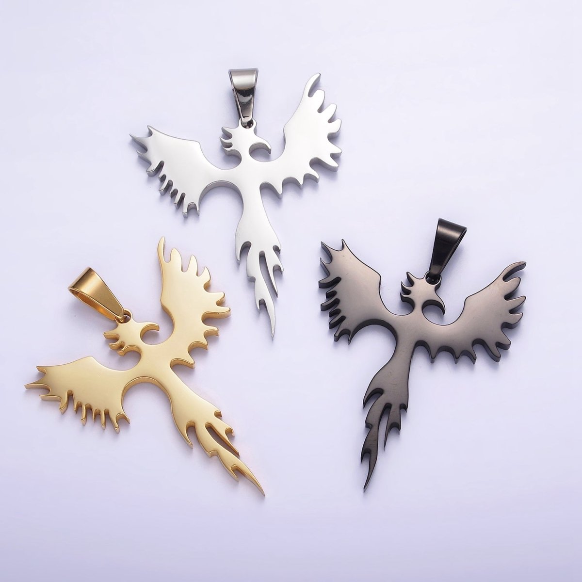 Stainless Steel 47mm Phoenix Bird Fire Pedant in Gold, Black, Silver | P-713 -~P-715 - DLUXCA