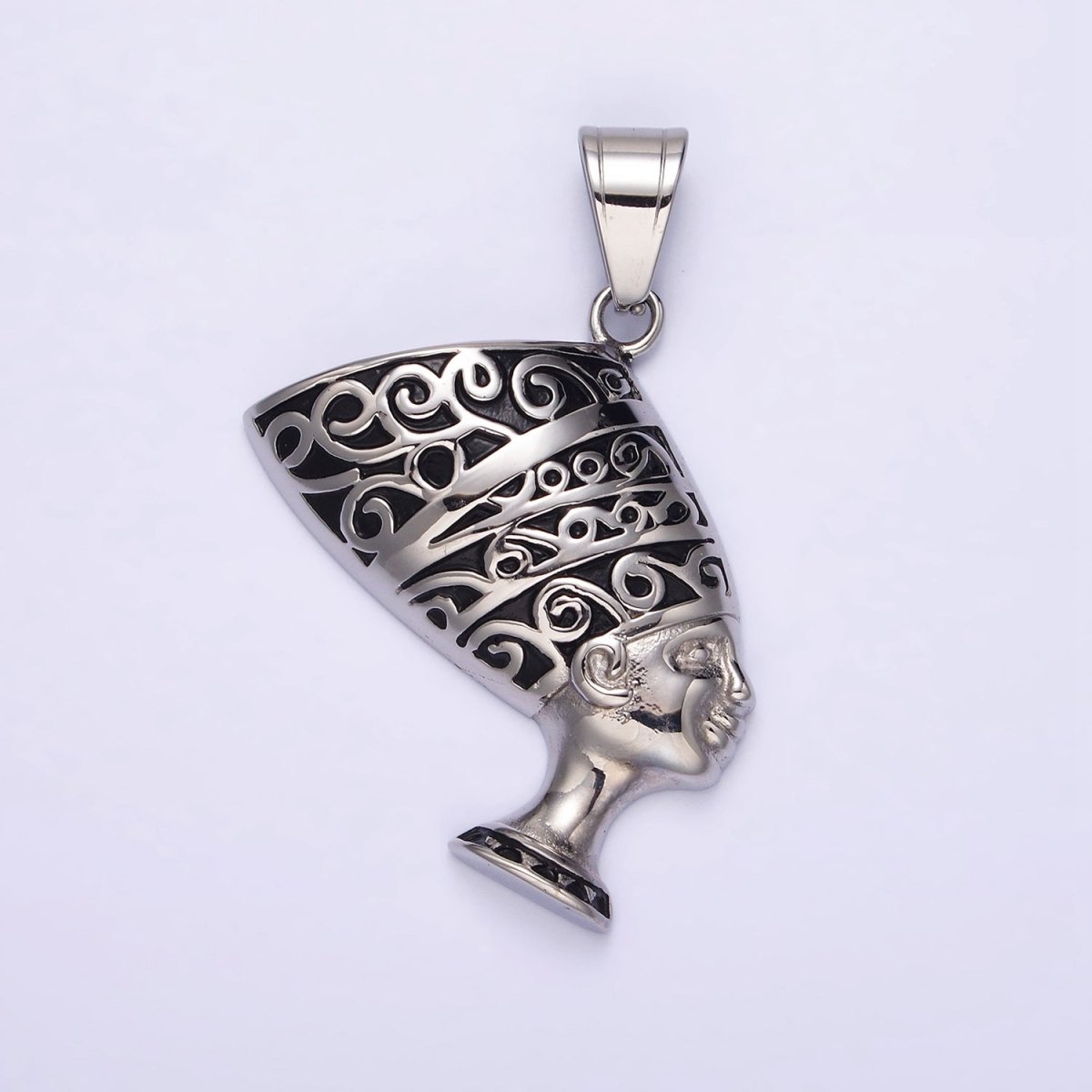 Stainless Steel 47mm Queen Nefertiti Egyptian Goddess Black-Silver Pendant | P-773 - DLUXCA