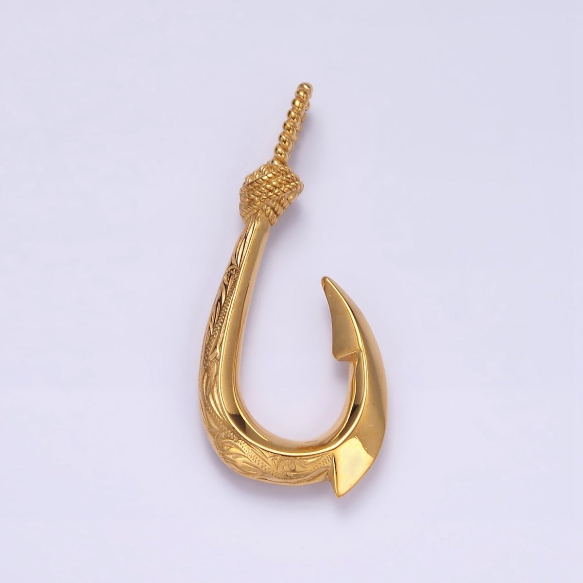 Stainless Steel 47mm Rope-Tied Double Sided Engraved Nautical Hook Pendant in Gold & Silver | P-792 P-793 - DLUXCA