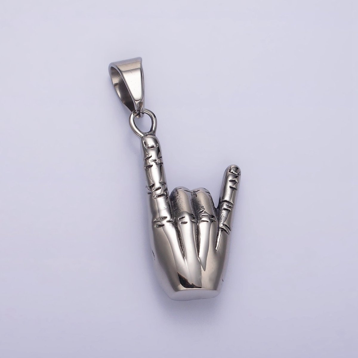 Stainless Steel 48mm Shaka "Love" ASL Rock On Hand Gesture Pendant | P-759 - DLUXCA