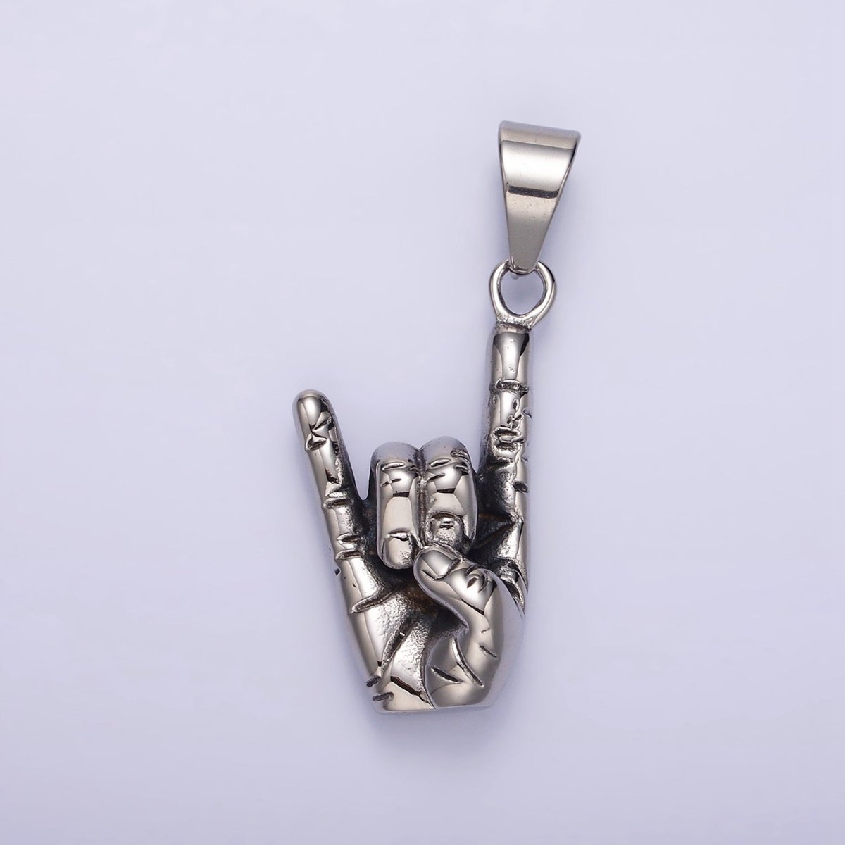 Stainless Steel 48mm Shaka "Love" ASL Rock On Hand Gesture Pendant | P-759 - DLUXCA