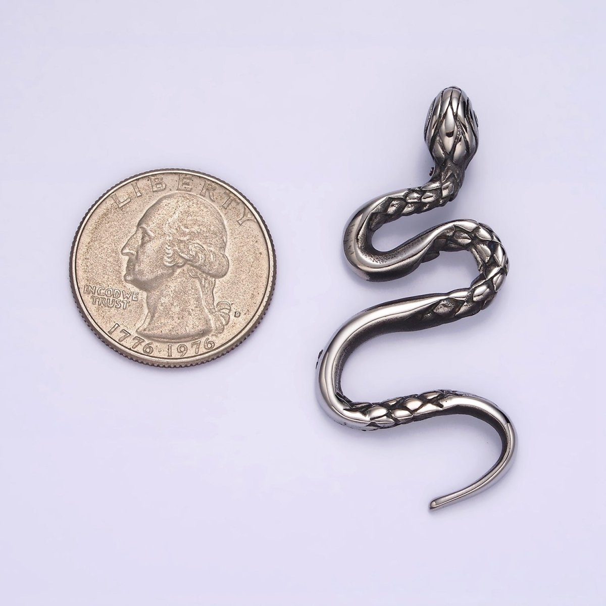 Stainless Steel 50.5mm Slithering Serpent Snake Scale-Textured Pendant | P-760 - DLUXCA