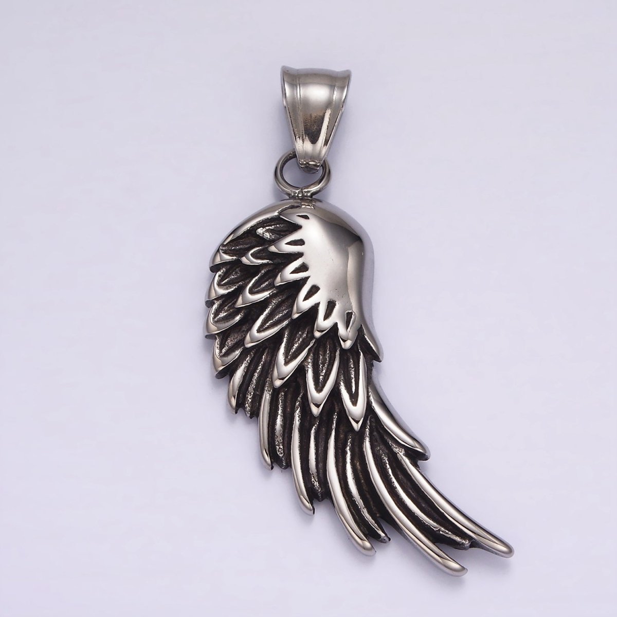 Stainless Steel 50mm Feather Wings Textured Pendant | P877 - DLUXCA