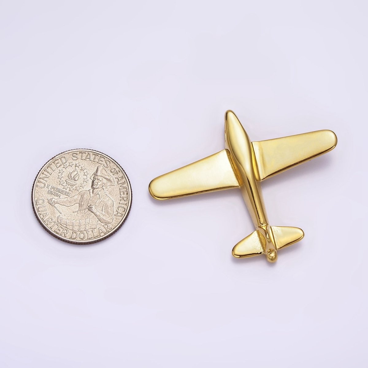 Stainless Steel 50mm Gold Airplane Flying Aircraft Statement Pendant P-589 - DLUXCA