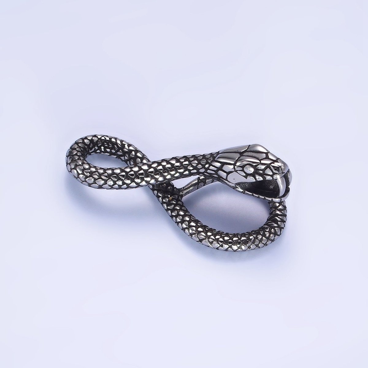 Stainless Steel 50mm Scale-Textured Leaping Snake Serpent Animal Infinity Pendant | P1417 - DLUXCA