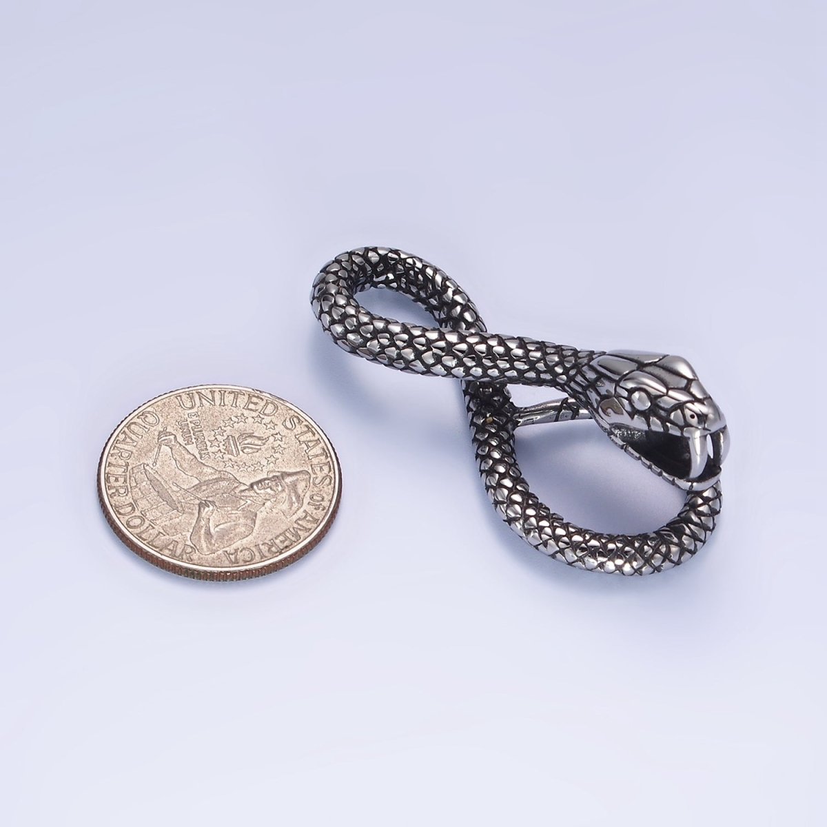 Stainless Steel 50mm Scale-Textured Leaping Snake Serpent Animal Infinity Pendant | P1417 - DLUXCA
