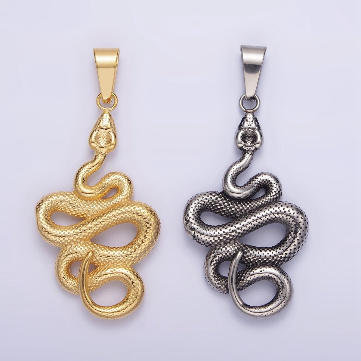 Stainless Steel 50mm Snake Slithering Serpent Textured Pendant in Silver & Gold | P-716 P-717 - DLUXCA