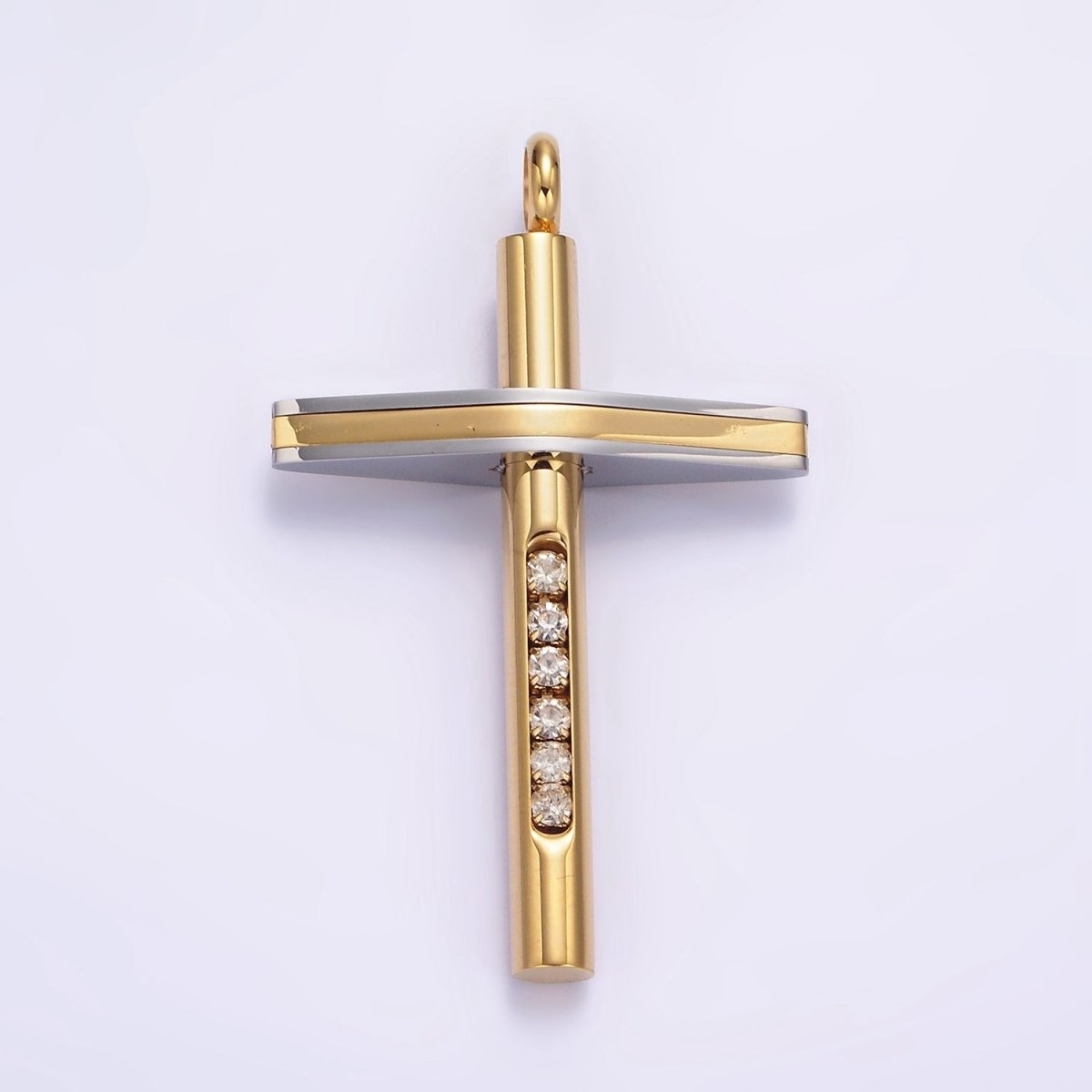 Stainless Steel 51.7mm Geometric Mixed Metal Cross Clear CZ Lined Pendant in Gold & Black | P-711 P-712 - DLUXCA