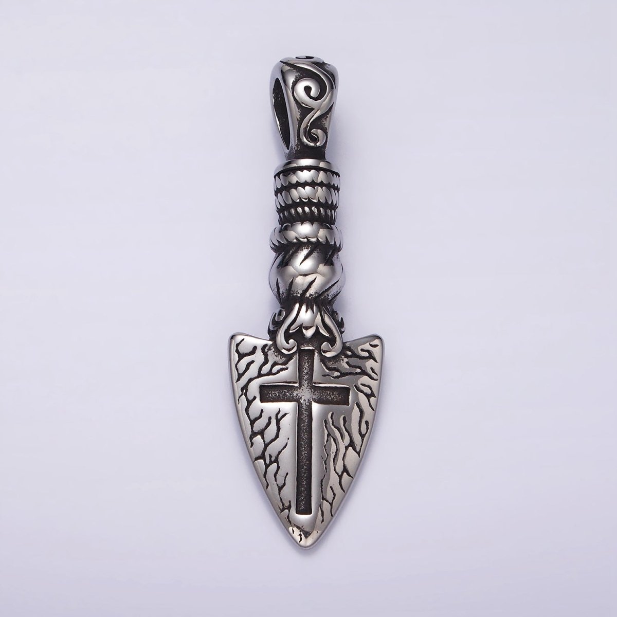 Stainless Steel 53mm Religious Cross Artisan Shovel Pendant | P1057 - DLUXCA