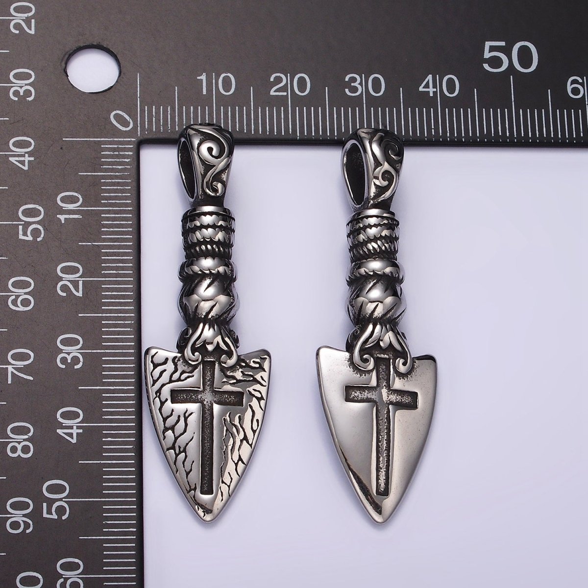 Stainless Steel 53mm Religious Cross Artisan Shovel Pendant | P1057 - DLUXCA