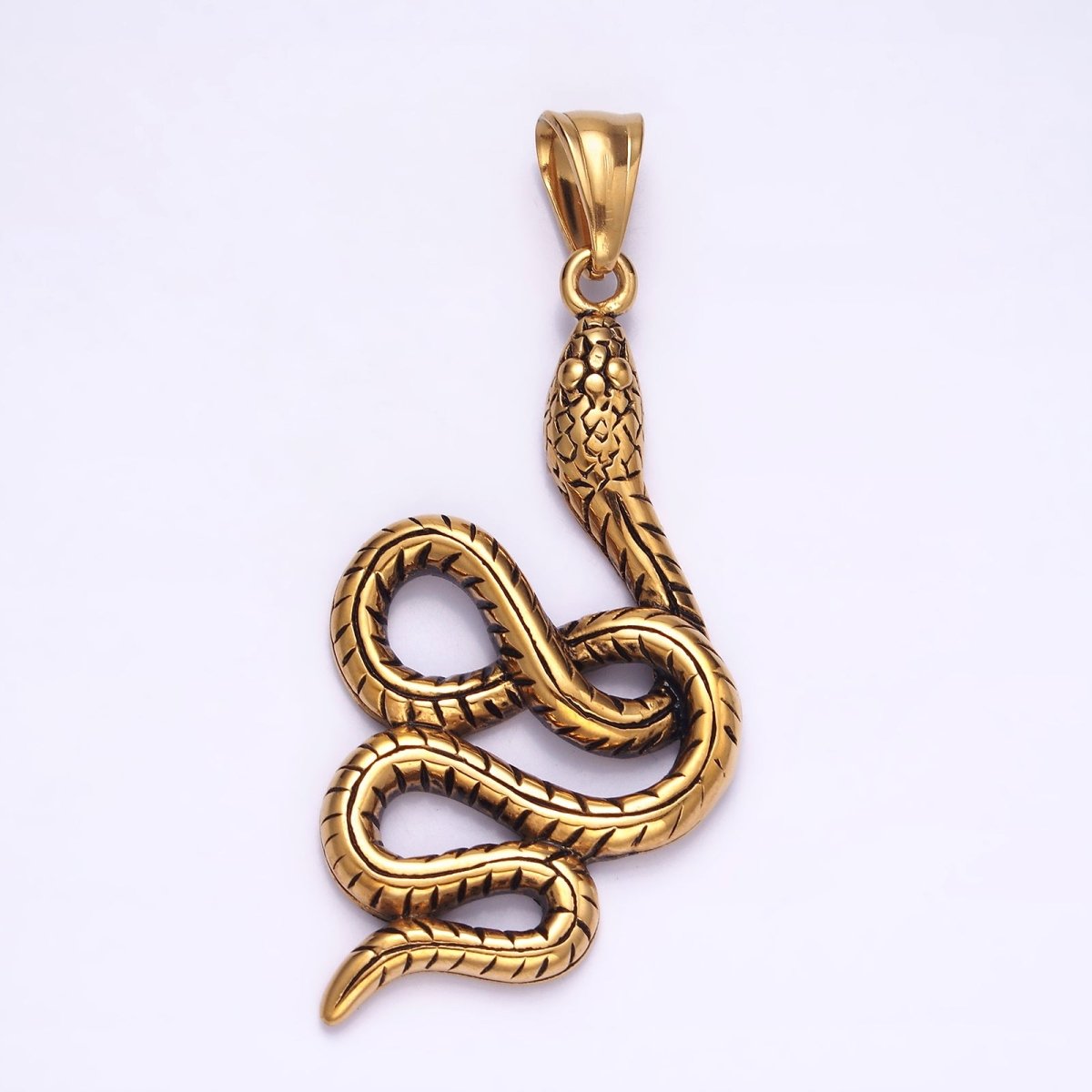 Stainless Steel 54mm Slithering Snake Serpent Animal Textured Pendant | P-855 - DLUXCA