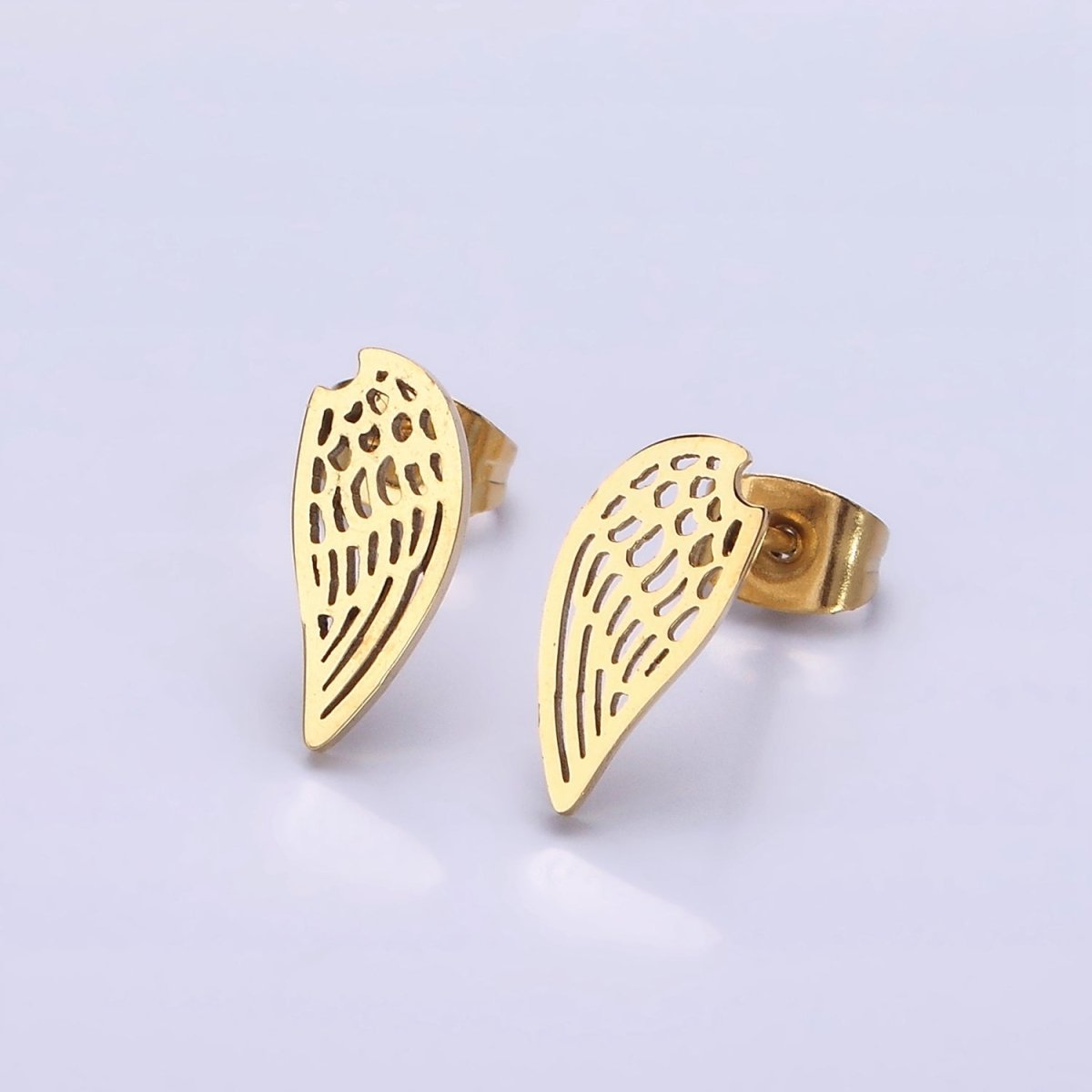 Stainless Steel 5.5mm Open Feather Wings Stud Earrings Set | AE715 - DLUXCA