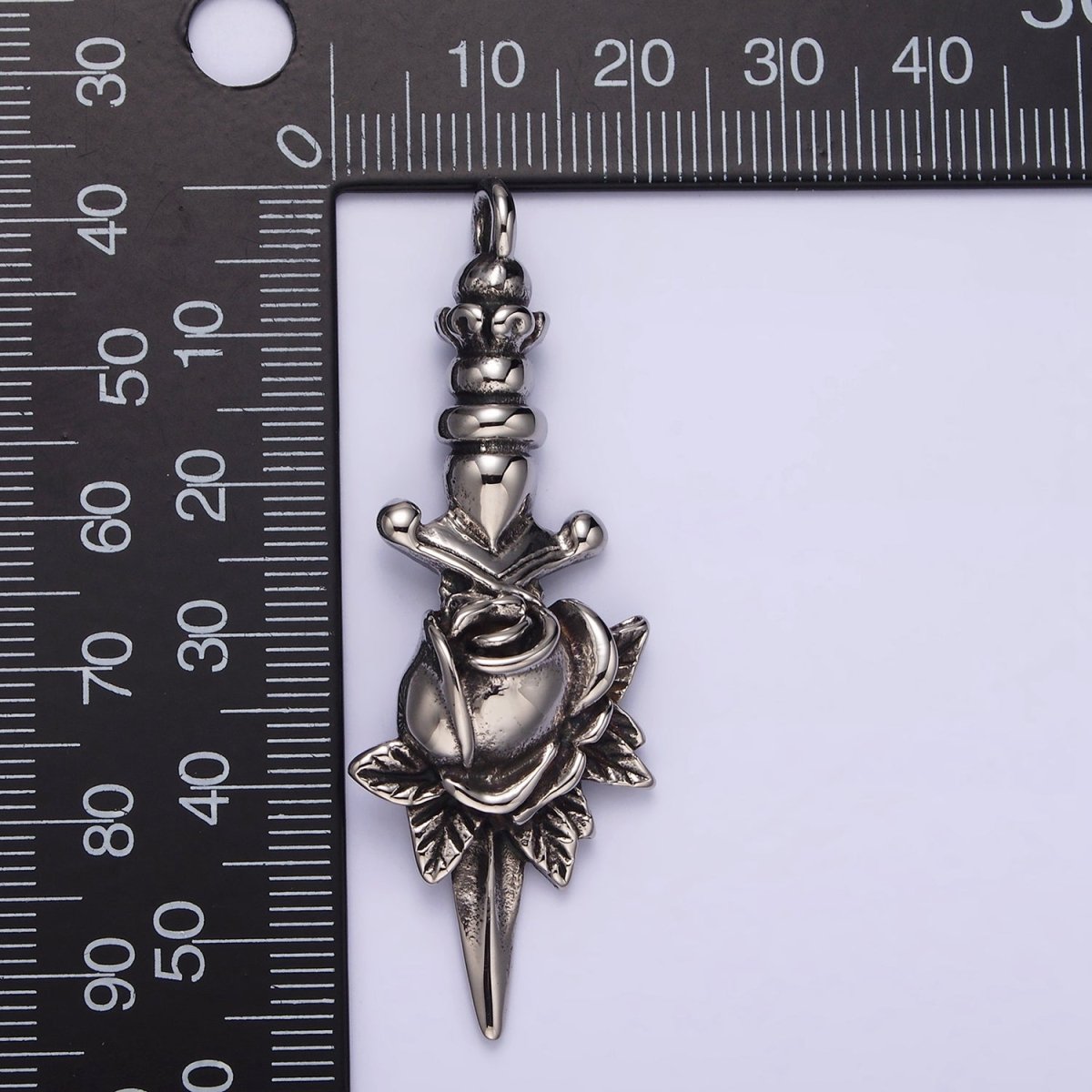 Stainless Steel 56.7mm Rose Flower Dagger Knife Sword Pendant | P-761 - DLUXCA