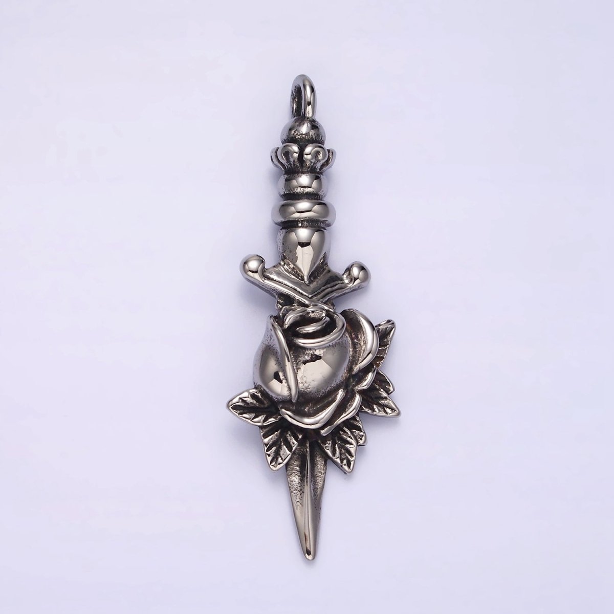 Stainless Steel 56.7mm Rose Flower Dagger Knife Sword Pendant | P-761 - DLUXCA