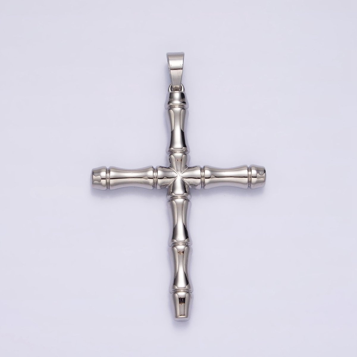 Stainless Steel 56mm Bamboo Cross Religious Silver Pendant | P-774 - DLUXCA