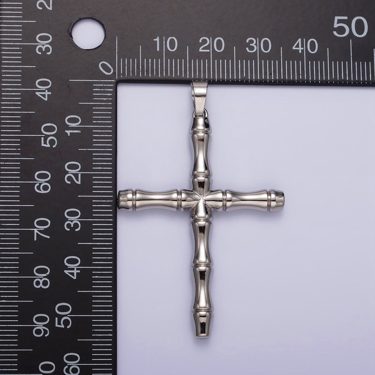 Stainless Steel 56mm Bamboo Cross Religious Silver Pendant | P-774 - DLUXCA
