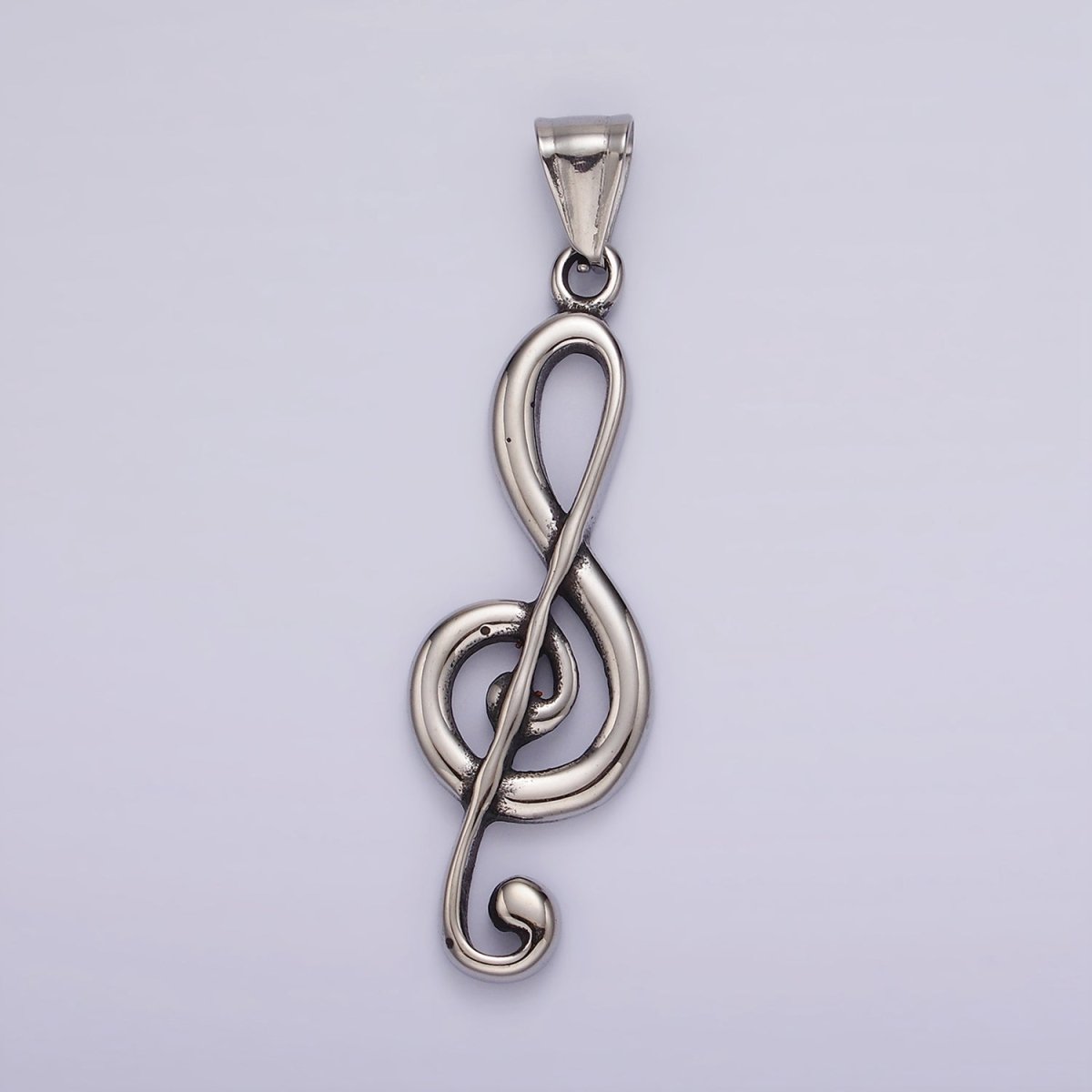 Stainless Steel 57.3mm Silver Treble Clef Music Note Minimalist Pendant | P1192 - DLUXCA